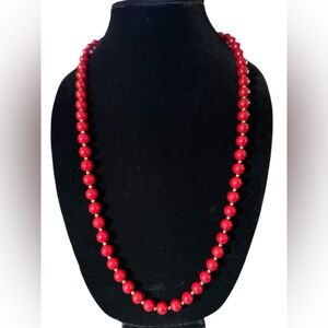 Vintage Monet Red Beads necklace with Round Gold Tone Spacers Signed